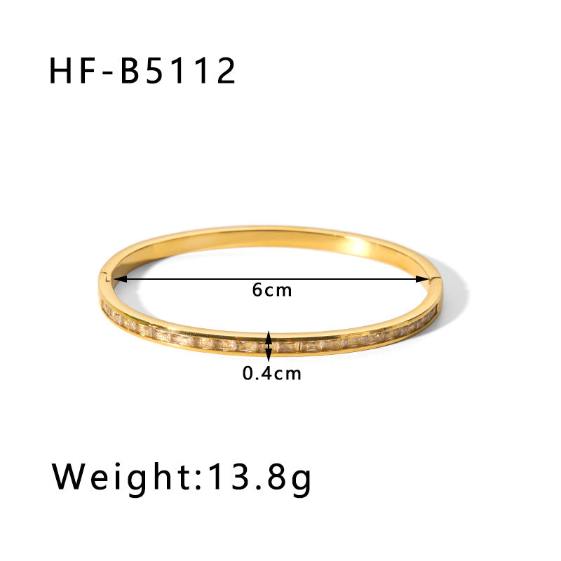 Wholesale Titanium Steel Inlaid Zircon Retro Wide Edge Full Diamond Plated 18K Real Gold Irregular Bracelet